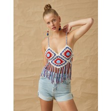 Koton Kroşe Örgü Püskül Detaylı Crop Atlet