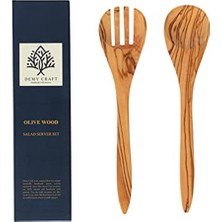 Demy Craft Zeytin Ağacı El Yapımı 2 Parça Salata Servis Seti 30 cm