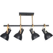 Fer Avize  Relax Modern Metal Tasarım Siyah Renk Gold Detay Sıralı 4'lü Avize
