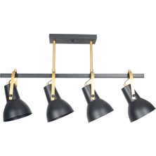 Fer Avize  Relax Modern Metal Tasarım Siyah Renk Gold Detay Sıralı 4'lü Avize