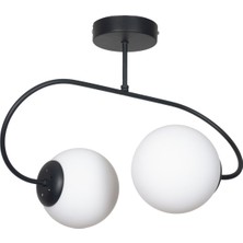 Fer Avize  Berlin Modern Tasarım Siyah Renk Beyaz Camlı Plafonyer 2'li Avize