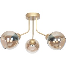 Fer Avize  Rosa Modern Lüks Tasarım Tavan Plafonyer Gold Renk Füme Camlı 3'lü Avize