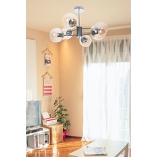 Fer Avize  Oscar Modern Lüks Tasarım Siyah Krom Renk Kasa Bal Camlı 6'lı Avize