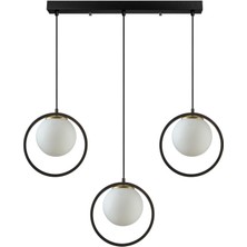 Fer Avize  Nina Modern Tasarım Siyah Renk Beyaz Camlı Sıralı 3'lü Avize