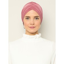 Naciye Sultan Tesettür Çapraz Deniz Bonesi Üç Bantlı Hazır Türban Gül Kurusu