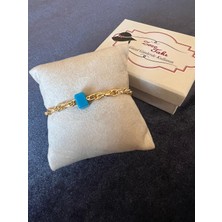 Zeze Takı Tasarım Mavi Boncuklu Altın Kaplama Bileklik