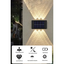 Greathings 4 Adet - Modern 6 Ledli Solar Çift Taraflı Aplik Güneş Enerjili Duvar Aydınlatma Lambası (Gün Işığı)