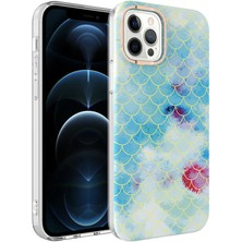 Kılıfmania Apple iPhone 12 Pro Kapak Palık Pullu Desenli Parlak Silikon Kılıf - Mavi