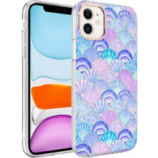 Kılıfmania Apple iPhone 11 Kapak Deniz Kabuğu Desenli Parlak Silikon Kılıf - Lila