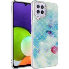 Kılıfmania Samsung Galaxy M22 Kapak Palık Pullu Desenli Parlak Silikon Kılıf - Mavi