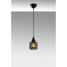 Fer Avize  Opvik Özel Tasarım Modern Spor Siyah Renk Füme Camlı Sarkıt Tekli Avize