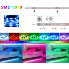 Tawitec Rgb Şerit Led 3 Çipli - 5+5  10 Metre 3cipli - 12v 5a Silim Adaptör - 44tuşlu Kontrol Kutusu Radio Frekanslı
