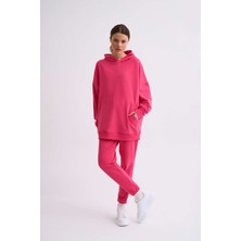 RECOLOR Organik Kapüşonlu Cepli Uzun Kollu Kadın Sweatshirt Pembe Pembe M
