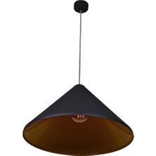 Rsylight  Rsylight Retro Metal Dekoratif Rustik Siyah Içi Gold Tekli Sarkıt Avize Çap 50 cm