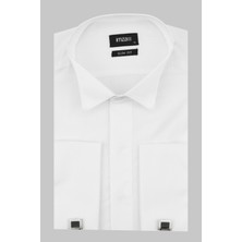 Beyaz Uzun Kol Ata Yaka  Slim Fit Dar Kesim Basic Gömlek 1004220060