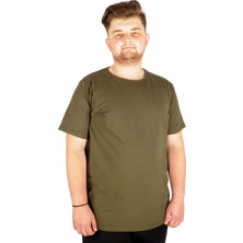 ModeXL Büyük Beden Likralı T-Shirt Bisiklet Yaka 20149 Haki