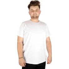 ModeXL Büyük Beden Likralı T-Shirt Bisiklet Yaka 20149  Beyaz