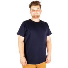 ModeXL Büyük Beden Likralı T-Shirt Bisiklet Yaka 20149 Lacivert