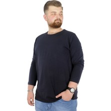 ModeXL Büyük Beden Erkek Tshirt Likralı Bisiklet Yaka 20102 Lacivert