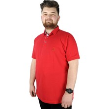 ModeXL Battal Beden Erkek Tshirt Polo Yaka Nakışlı Klasik Pike 20553 Kırmızı
