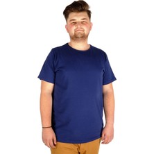 ModeXL Büyük Beden Likralı T-Shirt Bisiklet Yaka 20149 Indigo