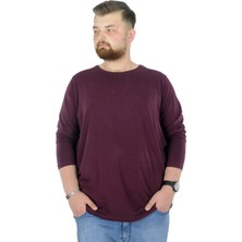 ModeXL Büyük Beden Erkek Tshirt Likralı Bisiklet Yaka 20102 Mürdüm