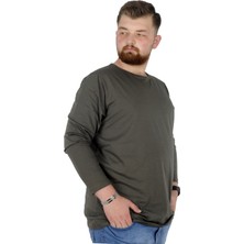 ModeXL Büyük Beden Erkek Tshirt Likralı Bisiklet Yaka 20102 Haki