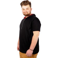 ModeXL Büyük Beden Oversize Tshirt Bisiklet Yaka Kapşon Basic 21115 Siyah