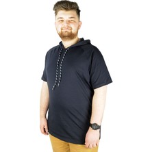 ModeXL Büyük Beden Tshirt Reglan Kapşonlu 22117 Lacivert