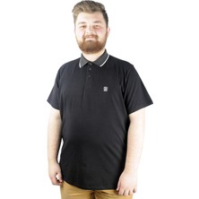 ModeXL Büyük Beden T Shirt Polo Likralı Süprem Nakış 21554 Siyah