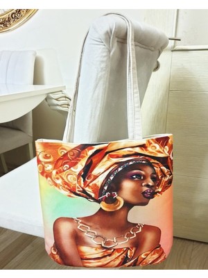 Körfez Kırlent Afrikalı Kadın Baskılı Kumaş Heybe Çanta