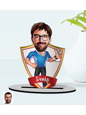 BK Kişiye Özel Isimli Erkek Antrenör Karikatürlü Ahşap Biblo Model-1