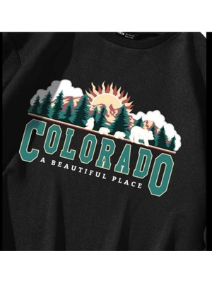 Laluvia Unisex Siyah Colorado Baskılı Sweatshirt