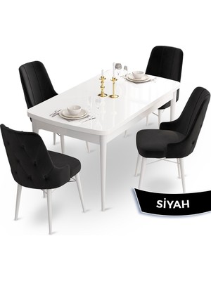 Canisa Concept Ahu Serisi 80 x 132 cm Açılabilir Masa Beyaz Mutfak Masa Takımı 4 Sandalye
