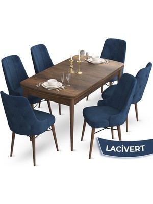 Canisa Concept Ahu Serisi 80 x 132 cm Açılabilir Masa Barok Ahşap Desen Mutfak Masa Takımı 6 Sandalye