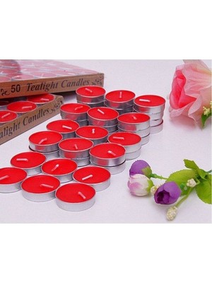 Neler Geldi Neler Dekoratif Yuvarlak Mini Tea Light Mum Kırmızı 50'li