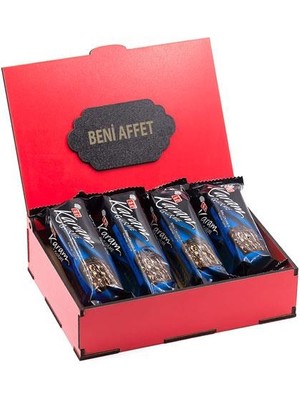 Nostaljik Lezzetler Sevdiklerinize Özel Kırmızı Ahşap  Kutusunda 4 Adet Eti Karam Gurme Bitter Çikolatalı ( Beni Affet Yazılı )