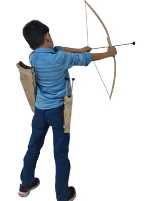 Ahtek Doğal Ahşap oyuncak Ok Yay Seti, Yay + 5 Adet Ok + Yay Kını + Sadak