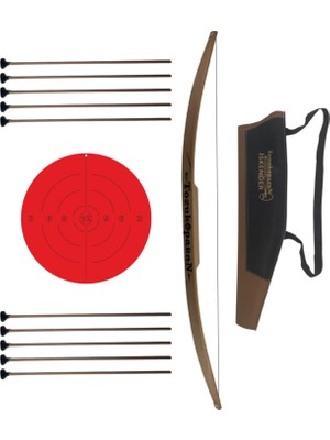 Ahtek Doğal Ahşap Oyuncak Ok Yay Seti, Yay + 10 Adet Ok + Sadaklı Taşıma Çantası+ Hedef