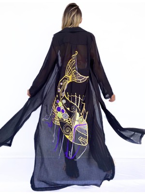 Key Moda Kadın Nakış Işleme Balık Desen Pareo Siyah