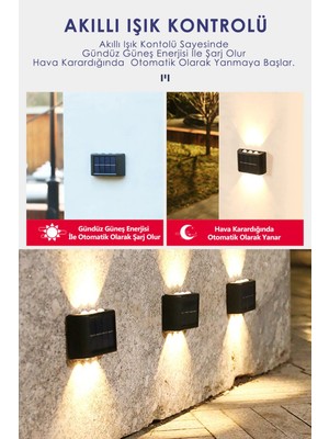 Greathings 2 Adet - Modern 6 Ledli Solar Çift Taraflı Aplik Güneş Enerjili Duvar Aydınlatma Lambası (Gün Işığı)