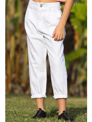 Breeze Kız Çocuk Gabardin Pantolon Pileli Beyaz Soft (5-14 Yaş)