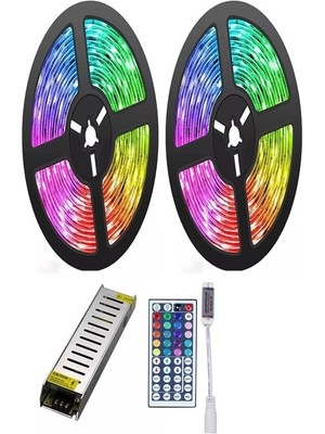 Tawitec Rgb Şerit Led 3 Çipli - 5+5  10 Metre 3cipli - 12v 5a Silim Adaptör - 44tuşlu Kontrol Kutusu Radio Frekanslı