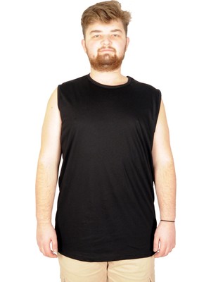 ModeXL Battal Beden Erkek Kolsuz Tshirt Düz 20003 Siyah