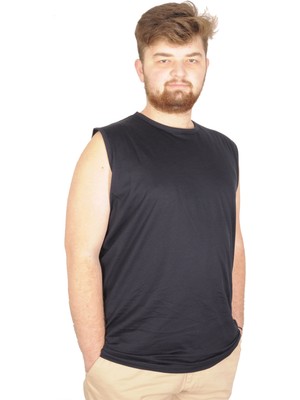 ModeXL Battal Beden Erkek Kolsuz Tshirt Düz 20003 Lacivert
