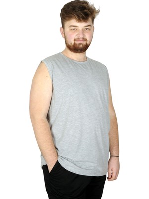 ModeXL Battal Beden Erkek Kolsuz Tshirt Düz 20003 Grimelanj