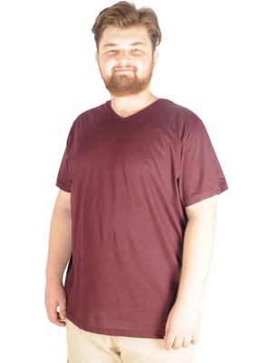 ModeXL Büyük Beden Erkek Tshirt V Yaka 20032 Mürdüm