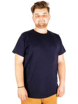ModeXL Büyük Beden Likralı T-Shirt Bisiklet Yaka 20149 Lacivert