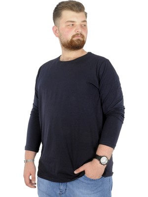 ModeXL Büyük Beden Erkek Tshirt Likralı Bisiklet Yaka 20102 Lacivert