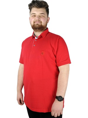 ModeXL Battal Beden Erkek Tshirt Polo Yaka Nakışlı Klasik Pike 20553 Kırmızı